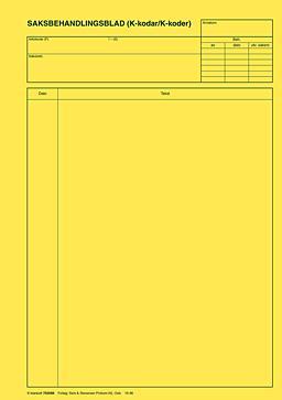 Saksbehandlingsblad K-kodar/K-koder (gul m/blå trykk)