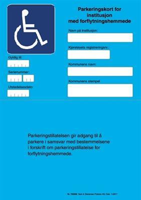 Parkeringskort for institusjon med forflytningshemmede (A5)