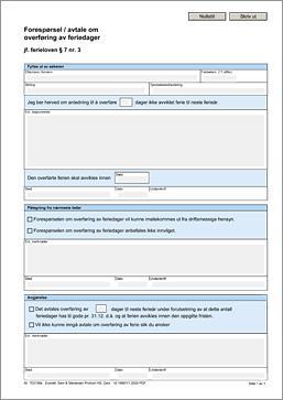 Forespørsel/avtale om overføring av feriedager (PDF-fil for nedlasting)